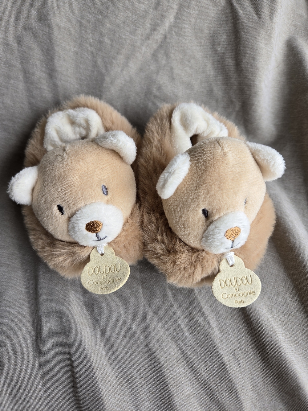 Doudou et Compagnie Paris Plush Teddy Bear Baby Rattle Booties Slippers 0-6M